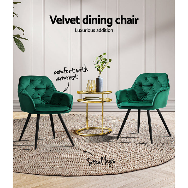 Set of 2 Plush Velvet Modern Café Style Bucket Seat Dining Chairs - Green Homecoze