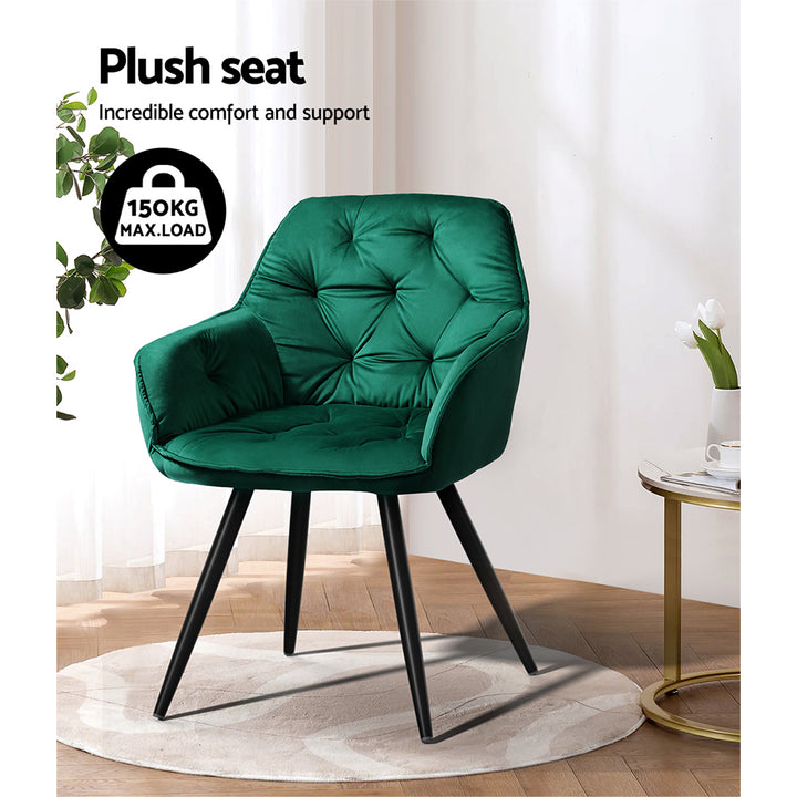 Set of 2 Plush Velvet Modern Café Style Bucket Seat Dining Chairs - Green Homecoze