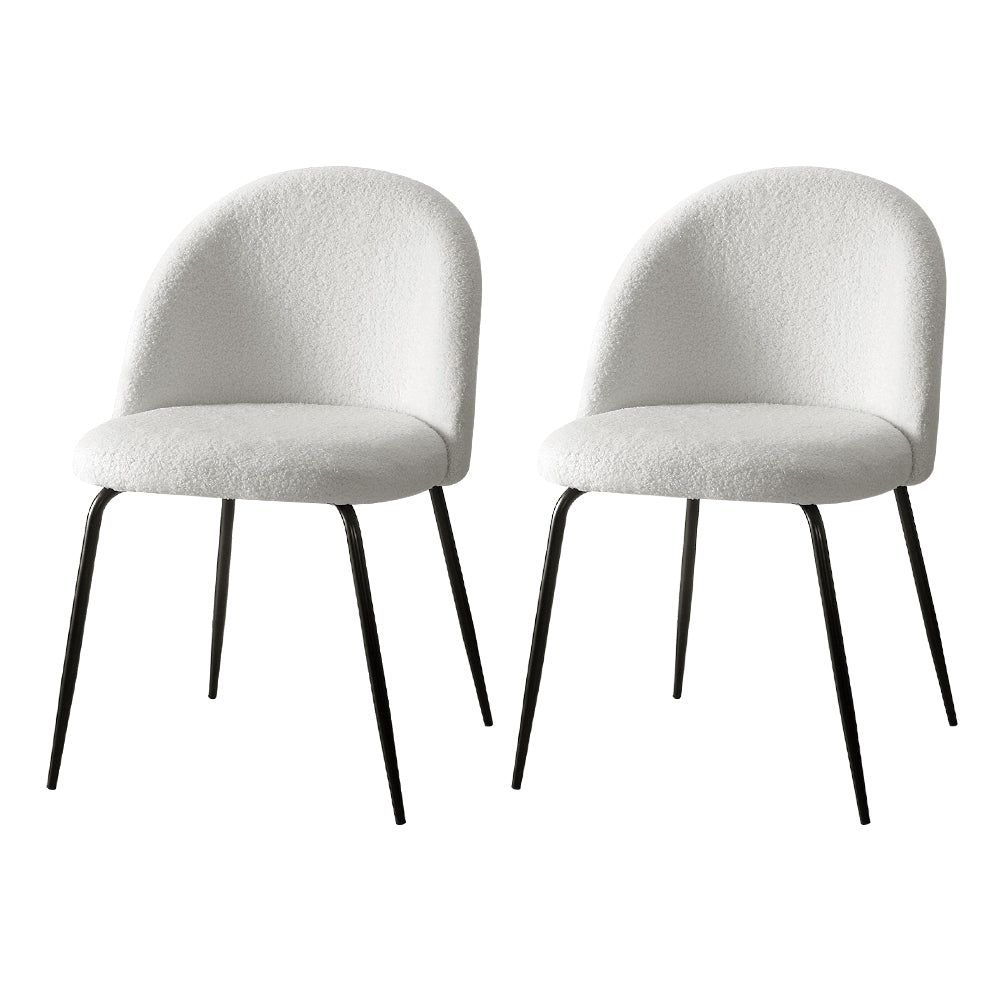 Set of 2 Premium Sherpa Boucle Dining Accent Chairs - White Homecoze