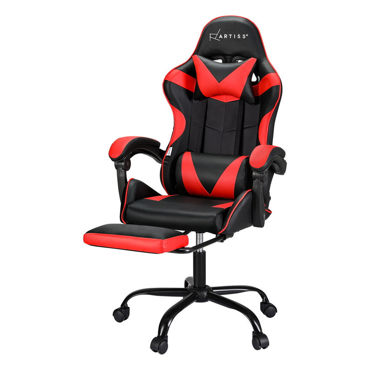 PU Leather Gaming Office Chair 2 Point Massage with Footrest - Red