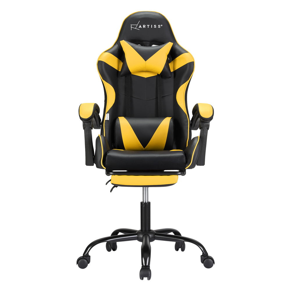 PU Leather Gaming Office Chair 2 Point Massage with Footrest - Yellow