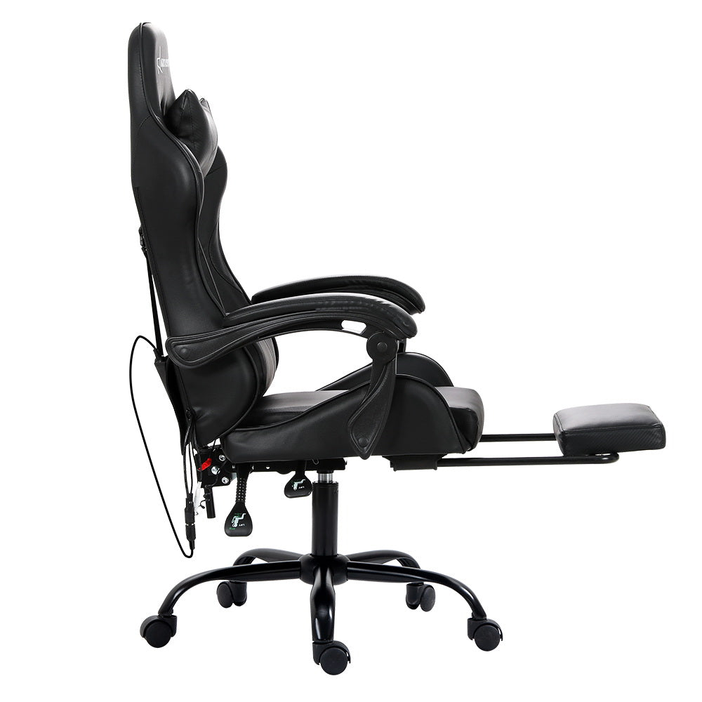 Gaming Racer Chair PU Leather with 6-Point Vibration Massage - Black Homecoze