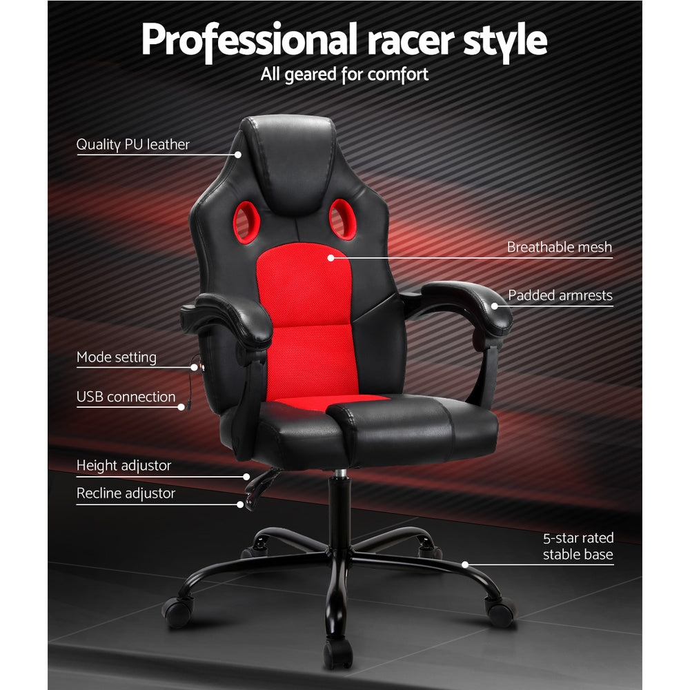 Gaming Race Style Massaging Office Chair PU Leather - Red Homecoze