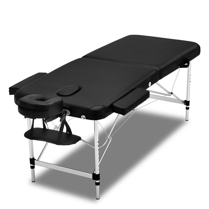 55cm Wide 2 Fold Portable Aluminium Massage Table - Black Homecoze