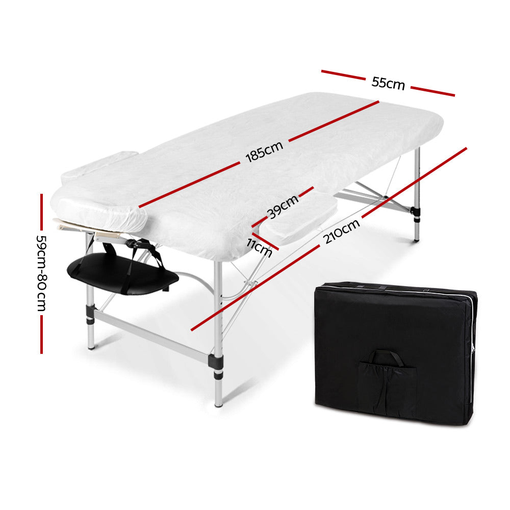 55cm Wide 2 Fold Portable Aluminium Massage Table - Black Homecoze