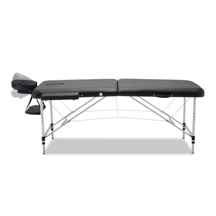 55cm Wide 2 Fold Portable Aluminium Massage Table - Black Homecoze