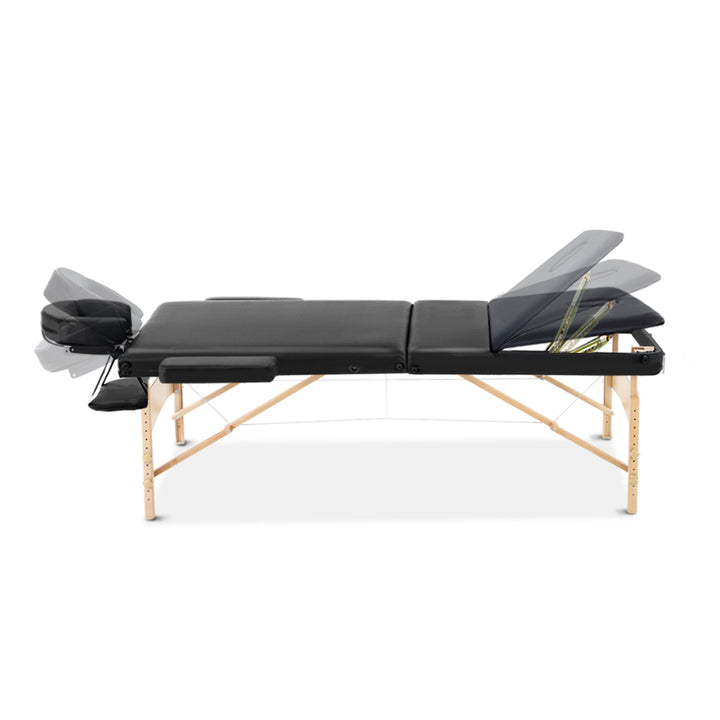 60cm Wide 3 Fold Portable Wooden Massage Table - Black Homecoze