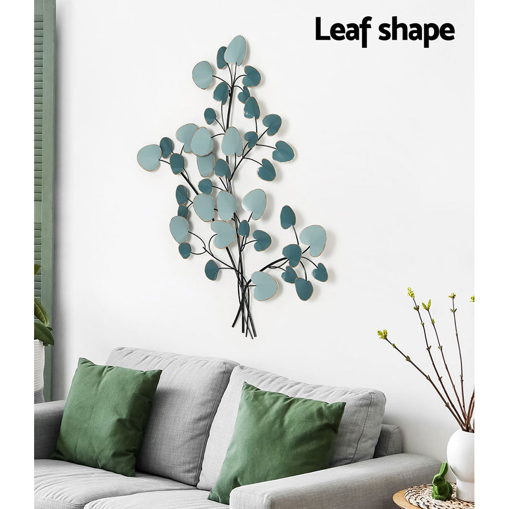 Tree of Life Inspired Metallic Coloured Metal Leaf Wall Art Hanging – Blue Homecoze