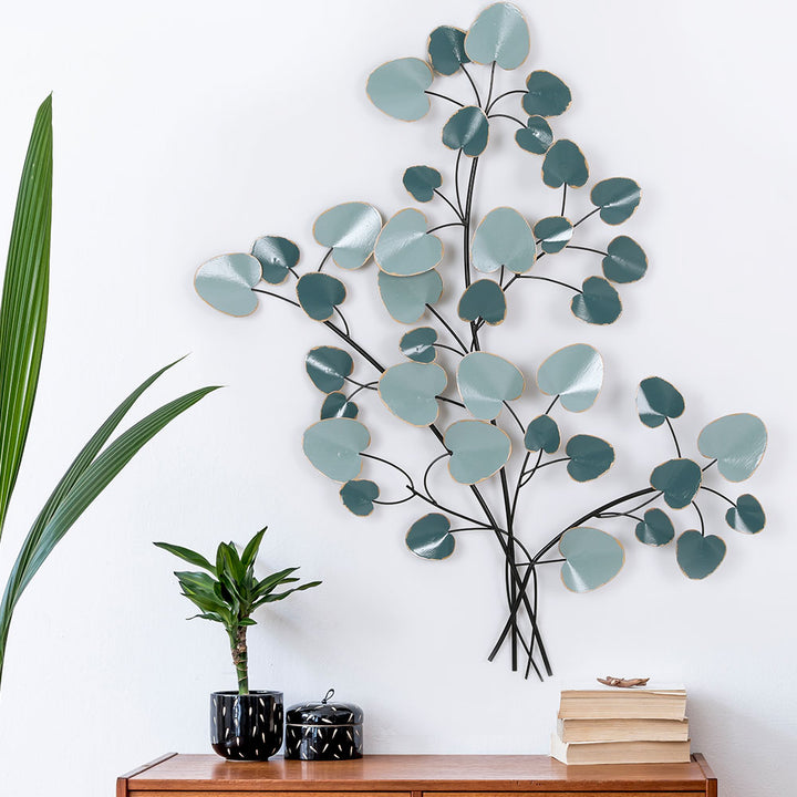 Tree of Life Inspired Metallic Coloured Metal Leaf Wall Art Hanging – Blue Homecoze