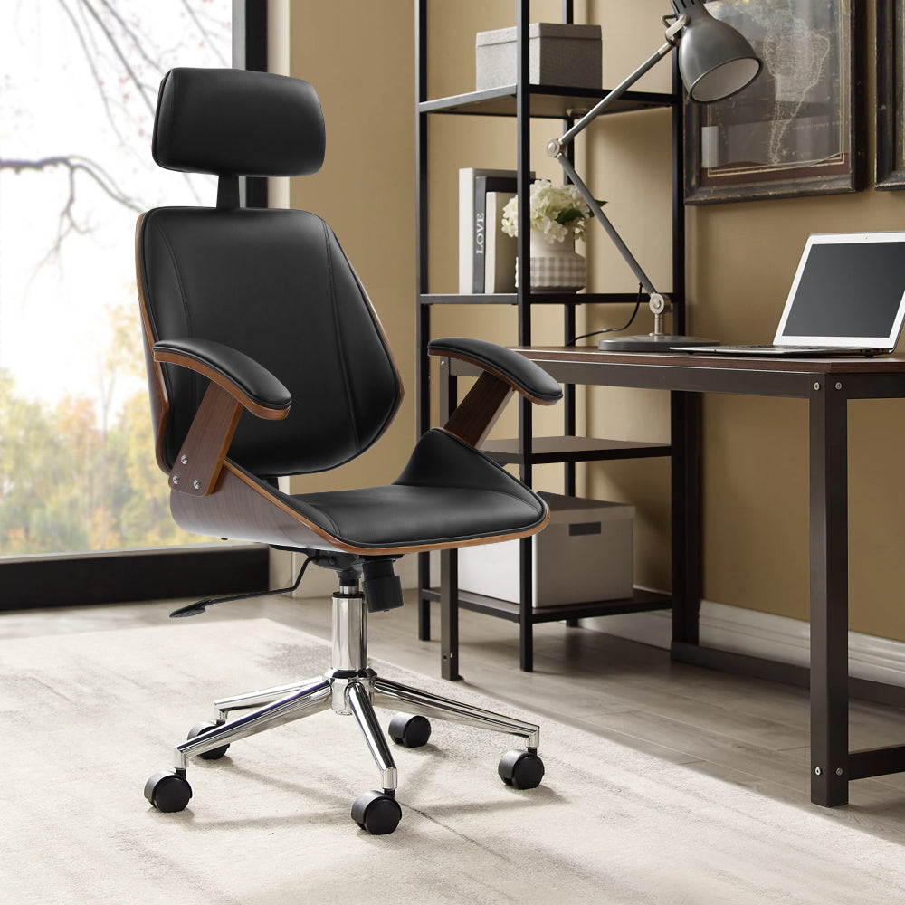 Executive Wooden Office Chair with Black PU Leather Homecoze