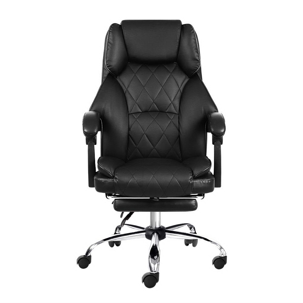 Executive PU Leather Office Chair Recliner with Footrest - Black