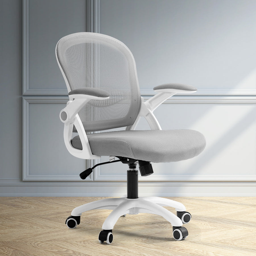 Mesh Mid Back Office Chair with Flip-up Armrests - Grey & White Homecoze