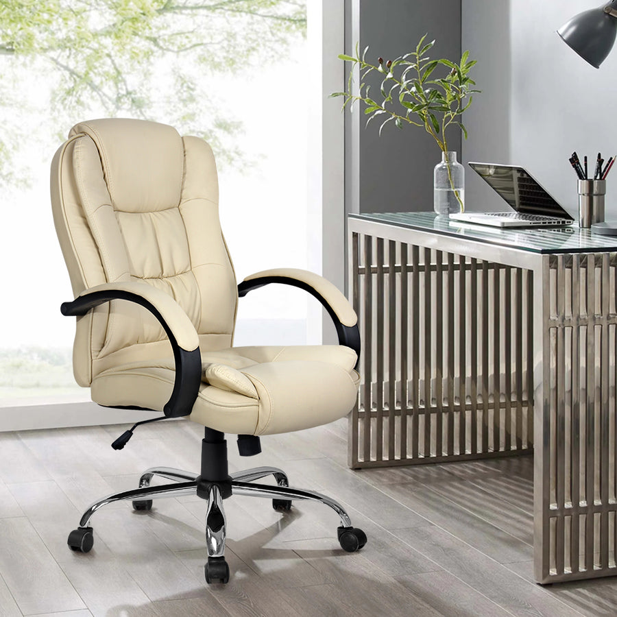 Executive PU Leather Office Chair - Beige Homecoze