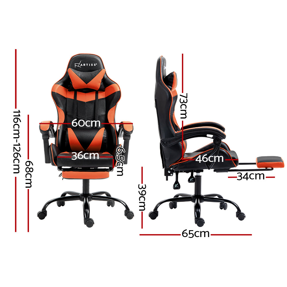 PU Leather Gaming Office Chair with Footrest - Orange