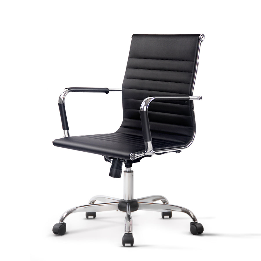 Modern PU Leather Mid Back Office Chair - Black Homecoze