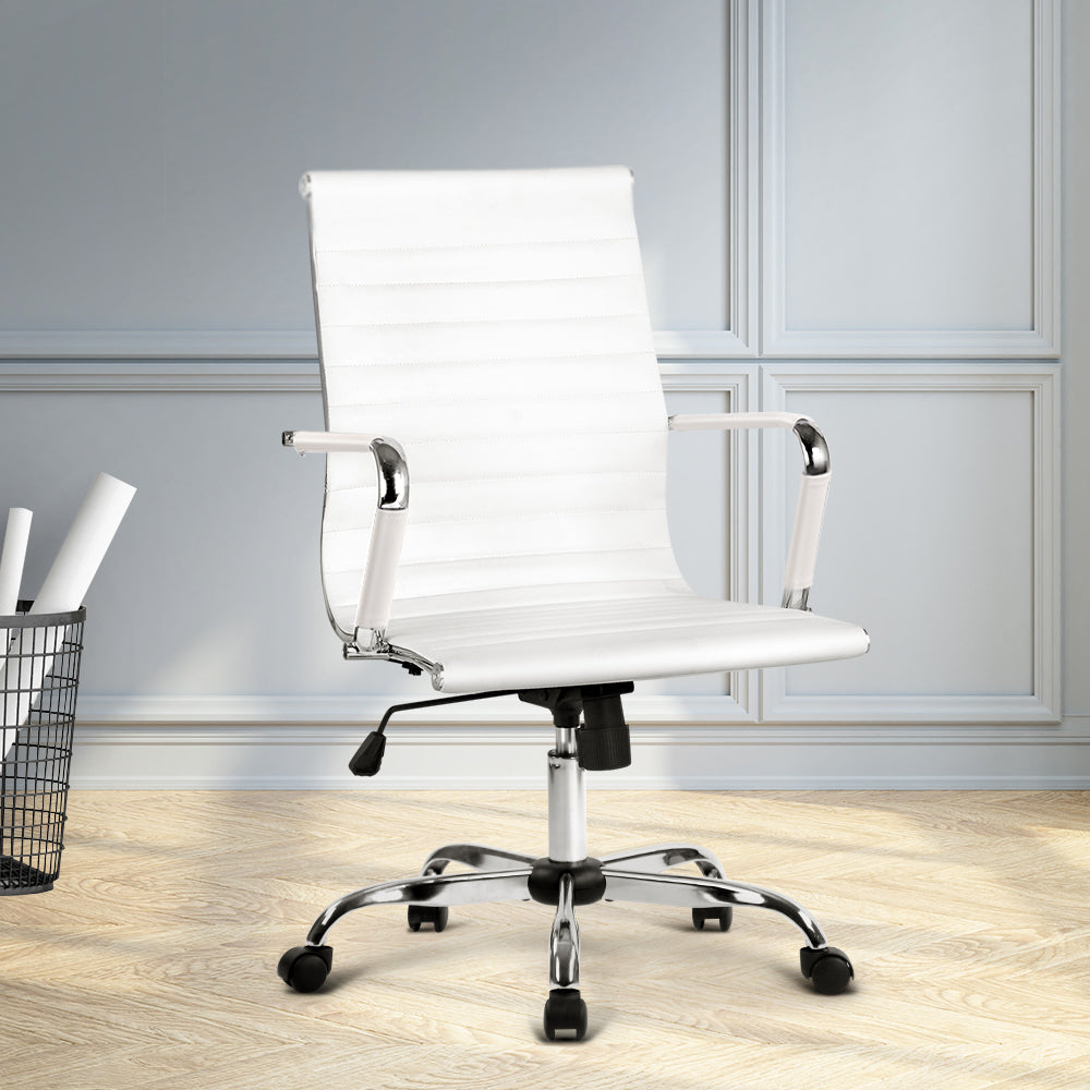 Modern PU Leather Mid Back Office Chair - White Homecoze