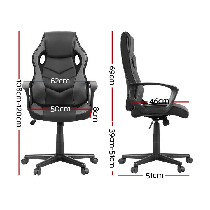 Gaming Style PU Leather & Mesh Office Chair - Grey