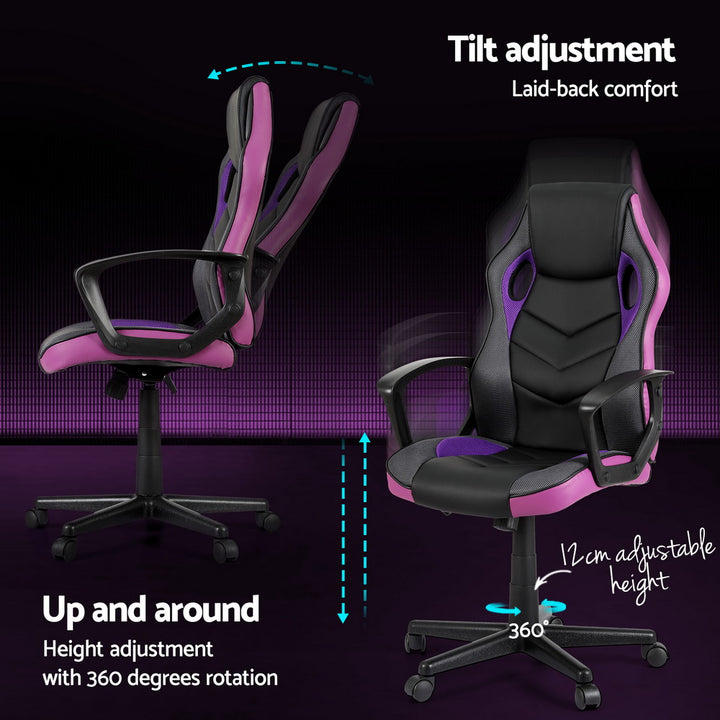 Gaming Style PU Leather & Mesh Office Chair - Purple