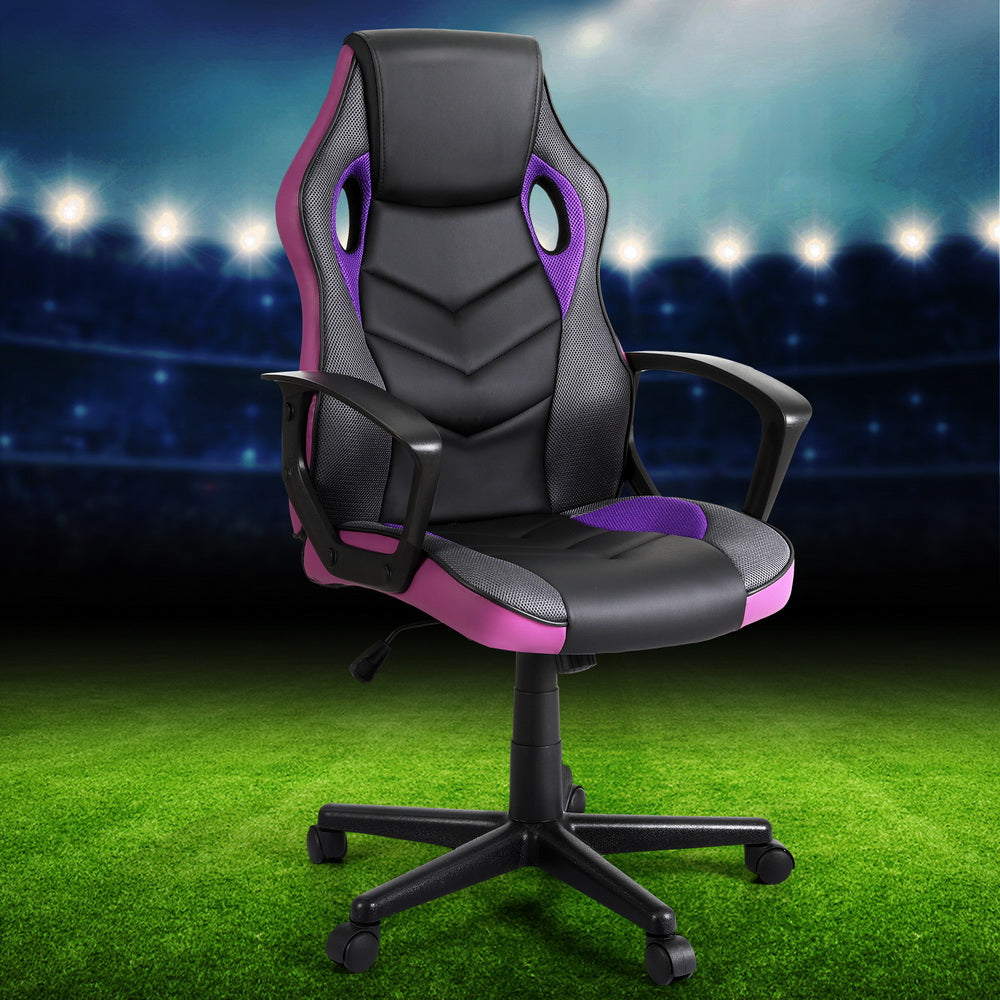 Gaming Style PU Leather & Mesh Office Chair - Purple