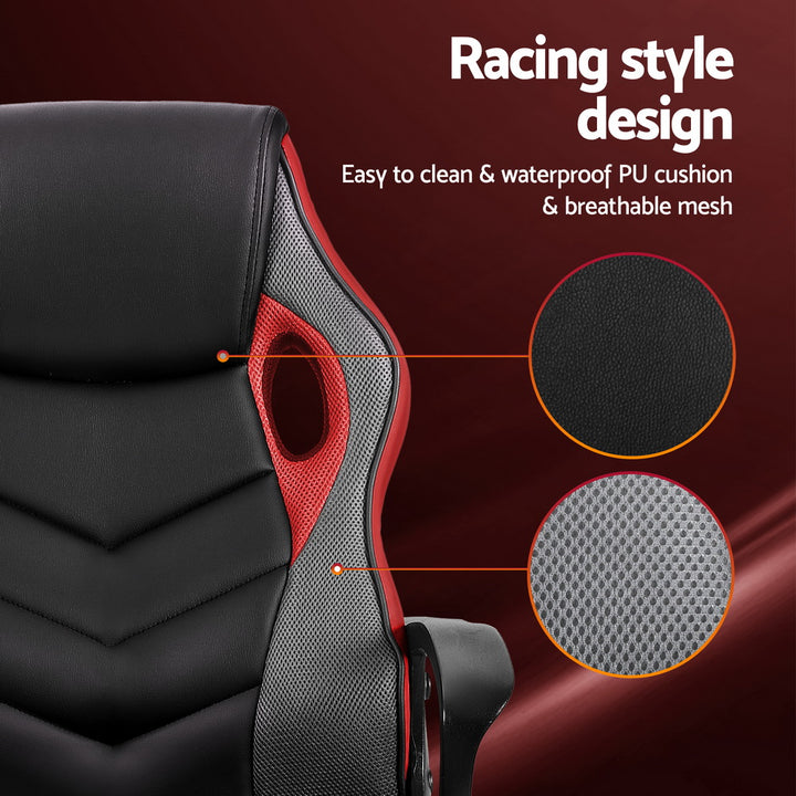 Gaming Style PU Leather & Mesh Office Chair - Red