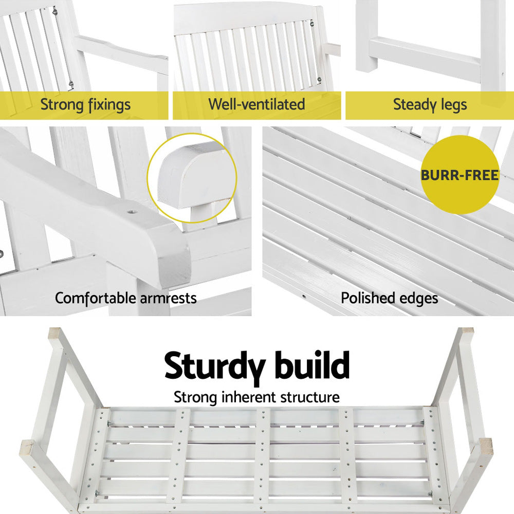 Outdoor Garden Bench Seat Wooden Patio Chair - White Homecoze