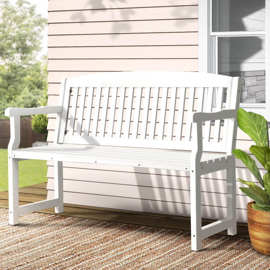 Outdoor Garden Bench Seat Wooden Patio Chair - White Homecoze