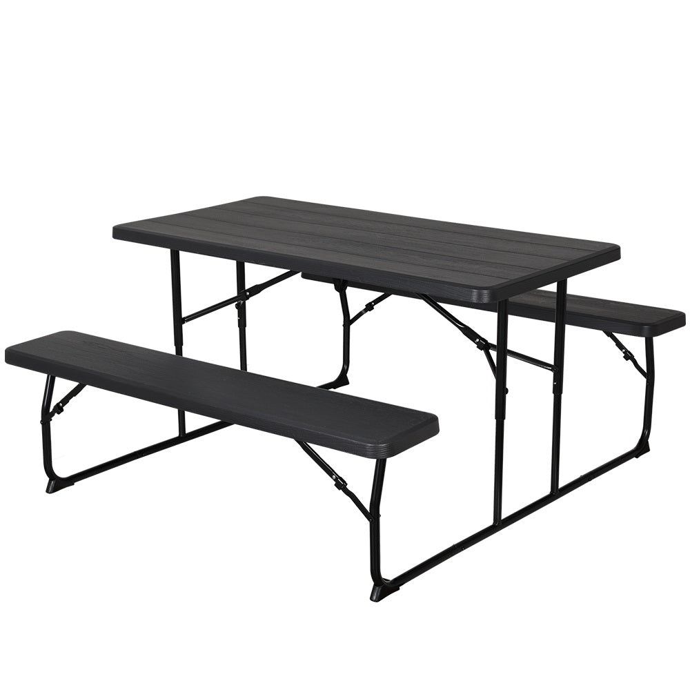 3PC Outdoor Folding Dining Set Picnic Patio Bench Table Set - Black Homecoze