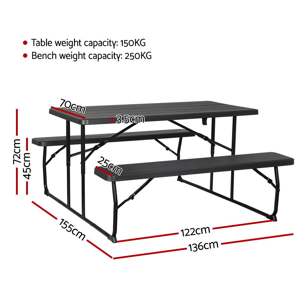 3PC Outdoor Folding Dining Set Picnic Patio Bench Table Set - Black Homecoze