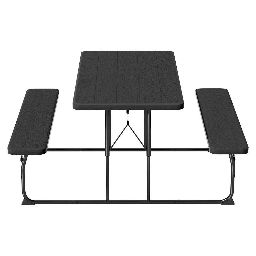 3PC Outdoor Folding Dining Set Picnic Patio Bench Table Set - Black Homecoze