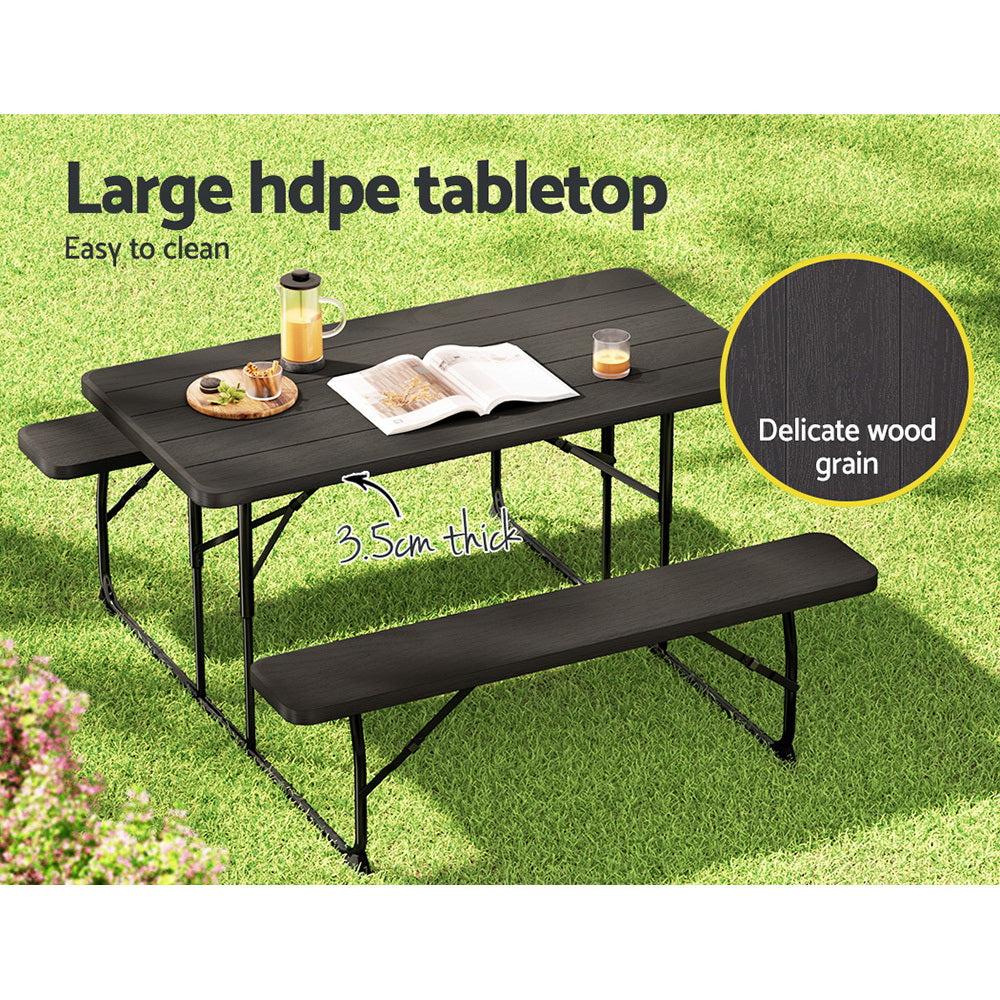 3PC Outdoor Folding Dining Set Picnic Patio Bench Table Set - Black Homecoze