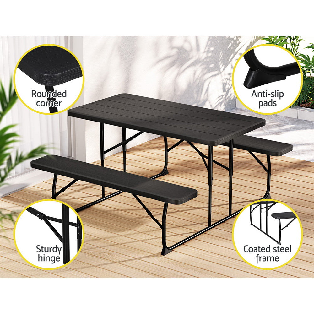3PC Outdoor Folding Dining Set Picnic Patio Bench Table Set - Black Homecoze