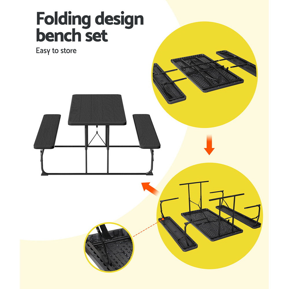 3PC Outdoor Folding Dining Set Picnic Patio Bench Table Set - Black Homecoze