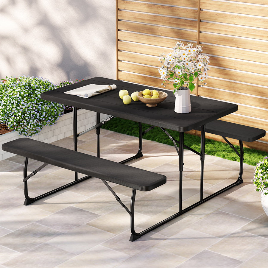 3PC Outdoor Folding Dining Set Picnic Patio Bench Table Set - Black Homecoze
