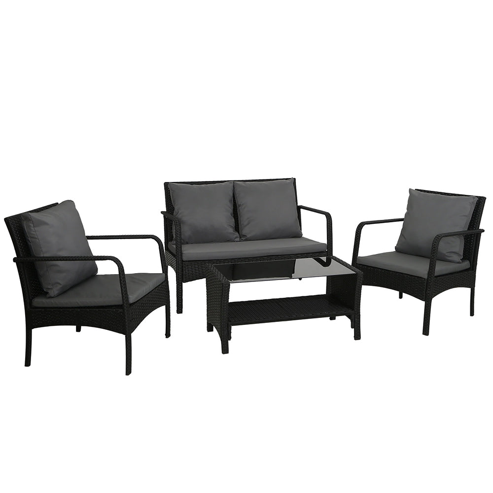 4 Piece Wicker Outdoor Bistro Table & Chairs Set - Black - Homecoze