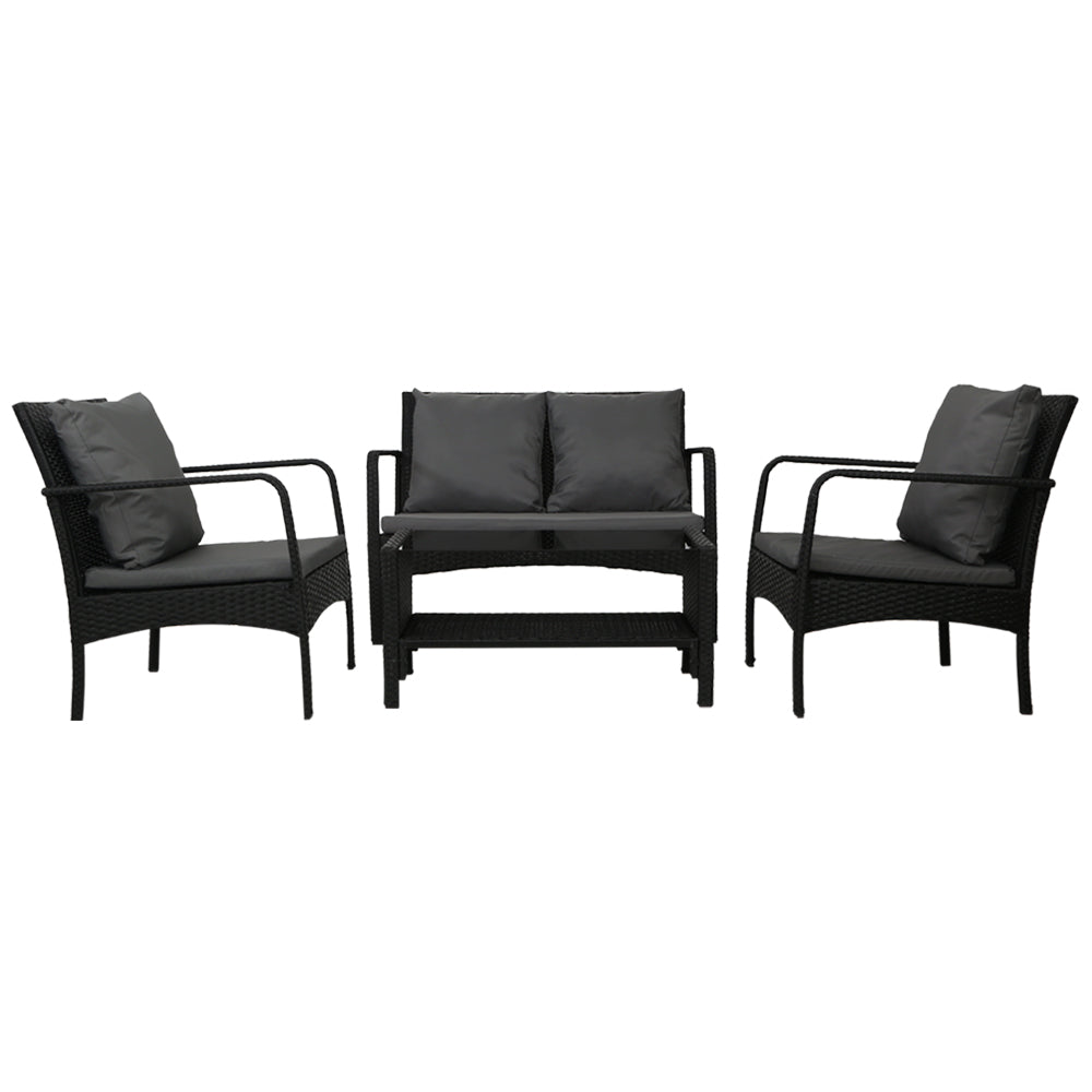 4 Piece Wicker Outdoor Bistro Table & Chairs Set - Black - Homecoze