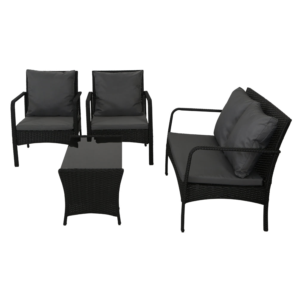 4 Piece Wicker Outdoor Bistro Table & Chairs Set - Black - Homecoze
