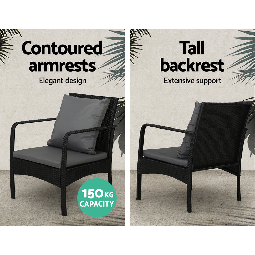 4 Piece Wicker Outdoor Bistro Table & Chairs Set - Black - Homecoze