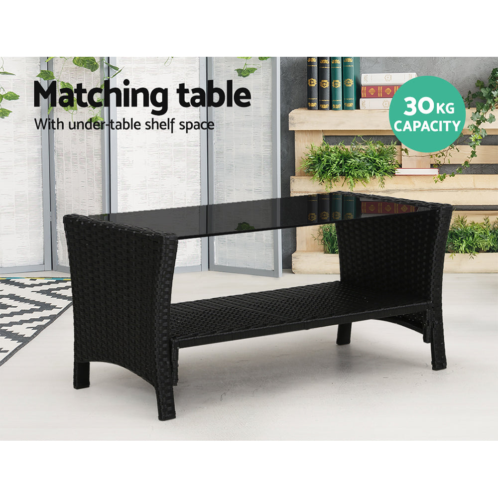 4 Piece Wicker Outdoor Bistro Table & Chairs Set - Black - Homecoze