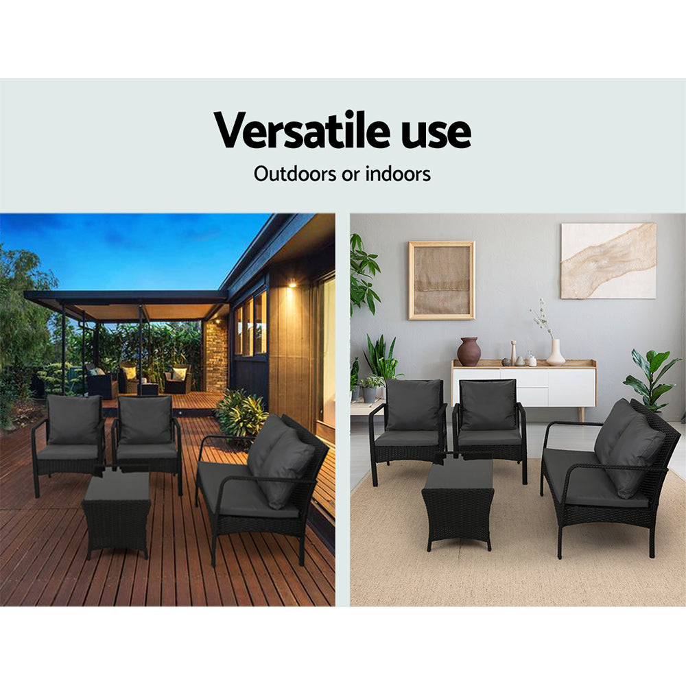 4 Piece Wicker Outdoor Bistro Table & Chairs Set - Black - Homecoze