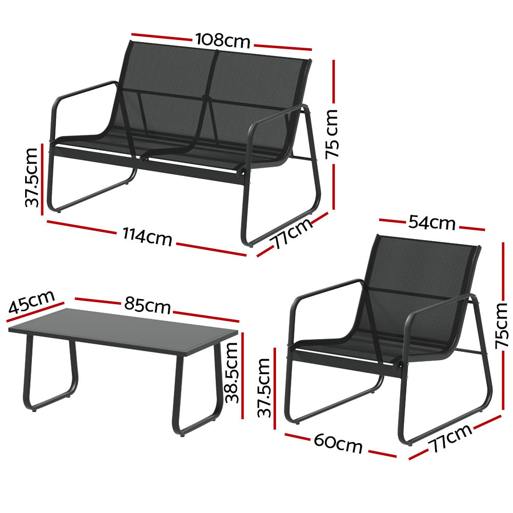 4PC Textilene Outdoor Patio Table & Chair Set - Black Homecoze
