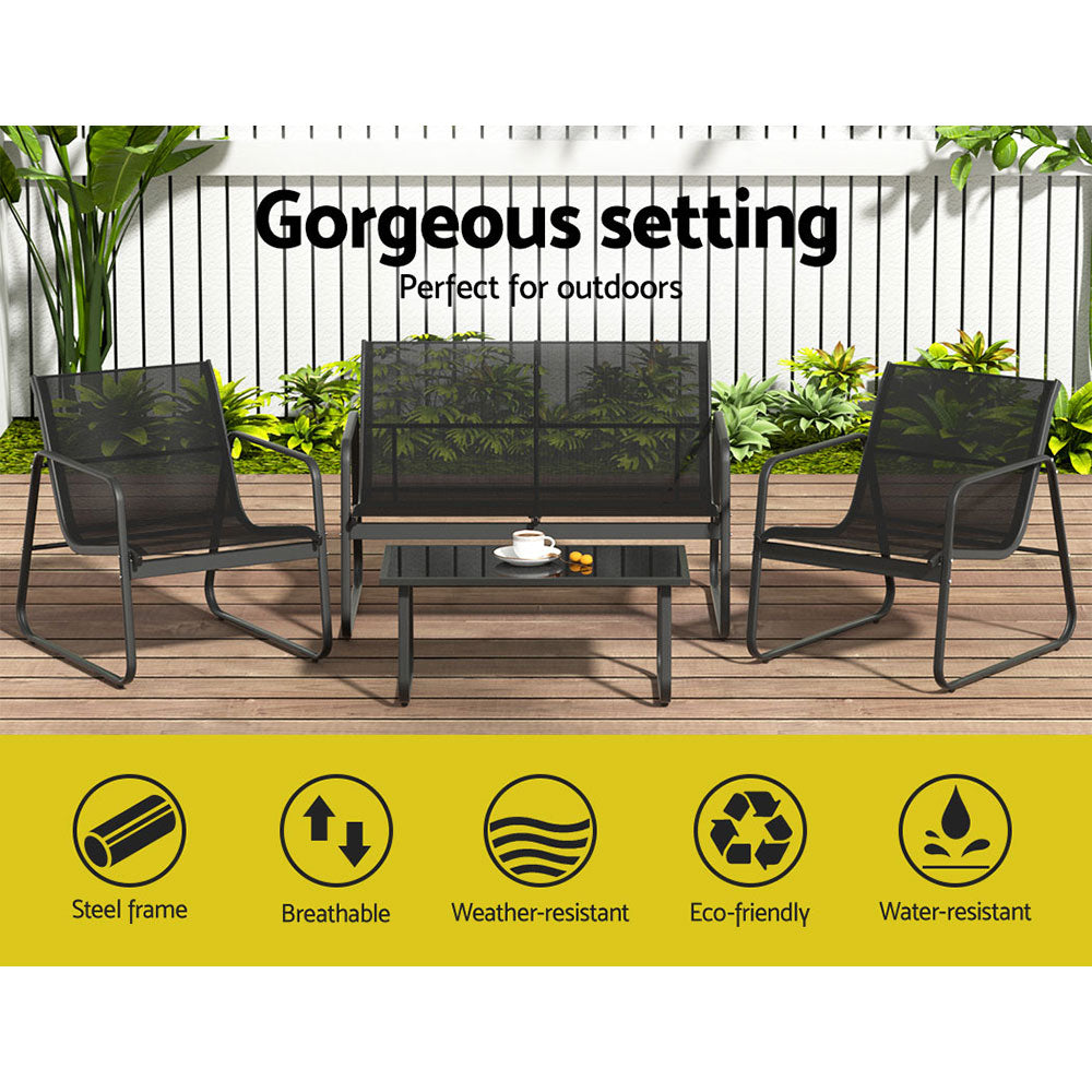 4PC Textilene Outdoor Patio Table & Chair Set - Black Homecoze