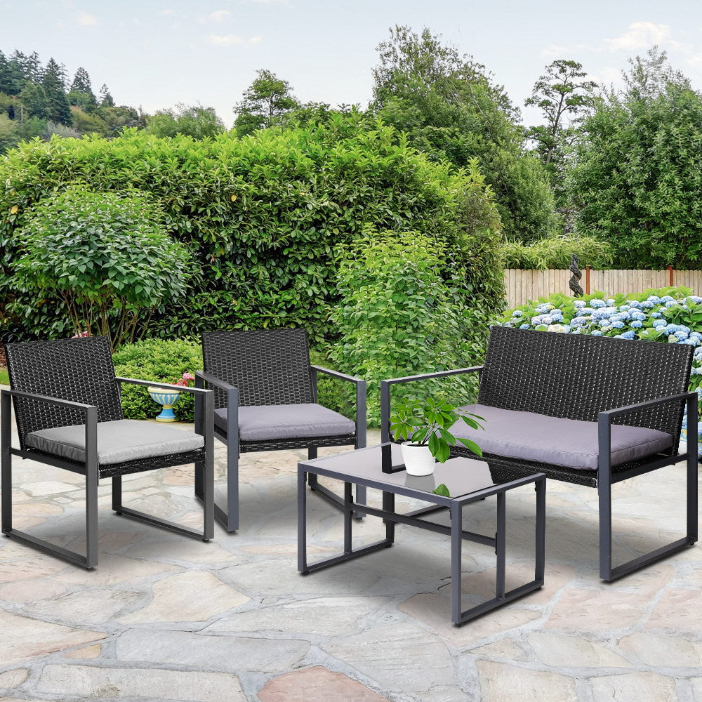 4 Piece Wicker Outdoor Patio Table & Chair Set - Black Homecoze