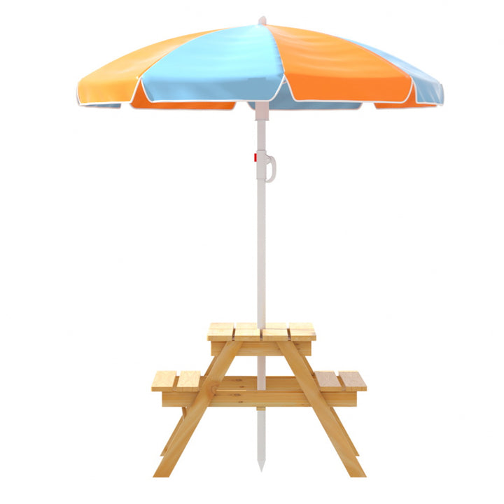 Kids Outdoor Table and Chairs Picnic Bench Set with Umbrella + Water / Sand Pit Box Homecoze