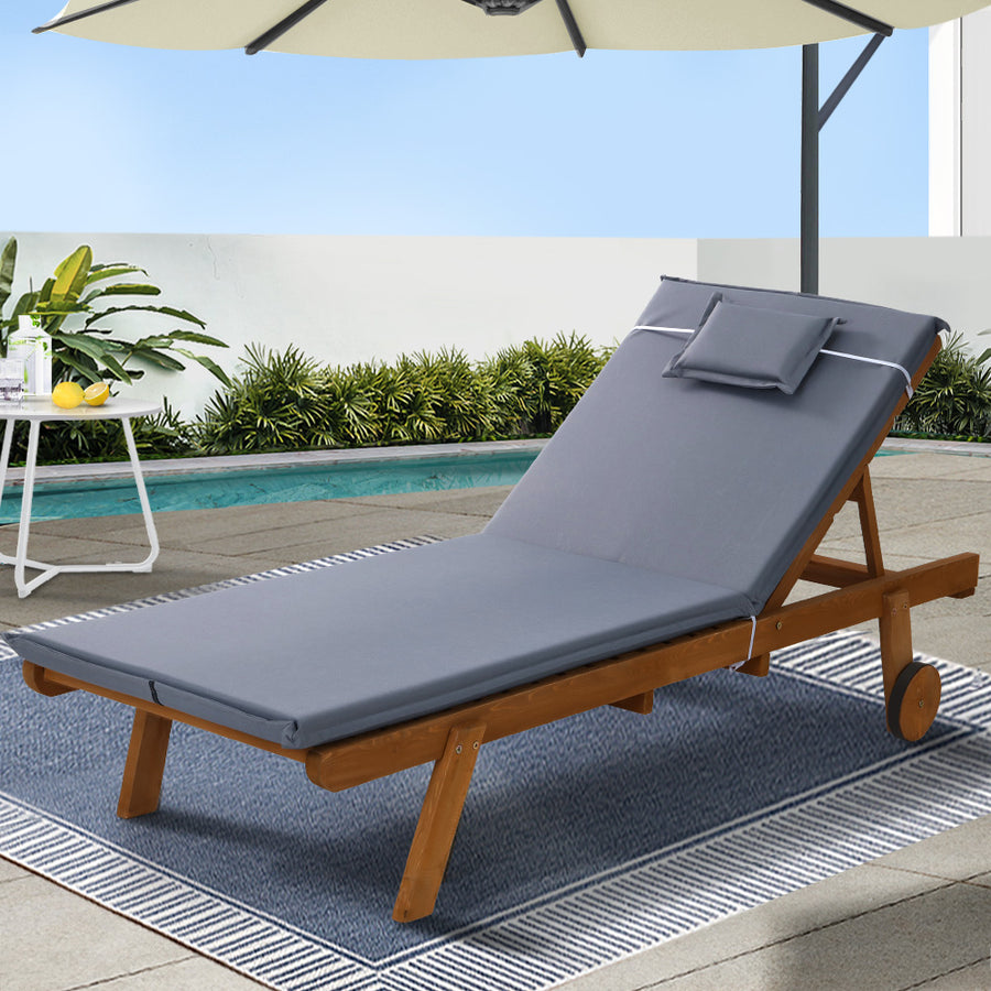 Resort Style Wooden Sun Lounge Pool Day Bed with Wheels - Grey Homecoze