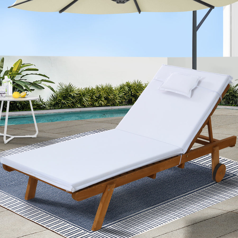 Resort Style Wooden Sun Lounge Pool Day Bed with Wheels - White Homecoze