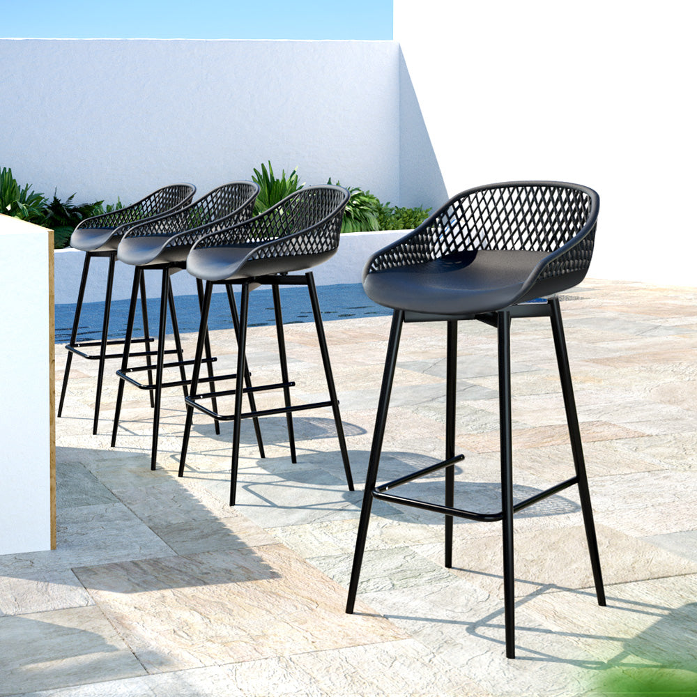 Set of 4 Outdoor Dining Bar Stools Garden Bistro Patio Chair - Black Homecoze