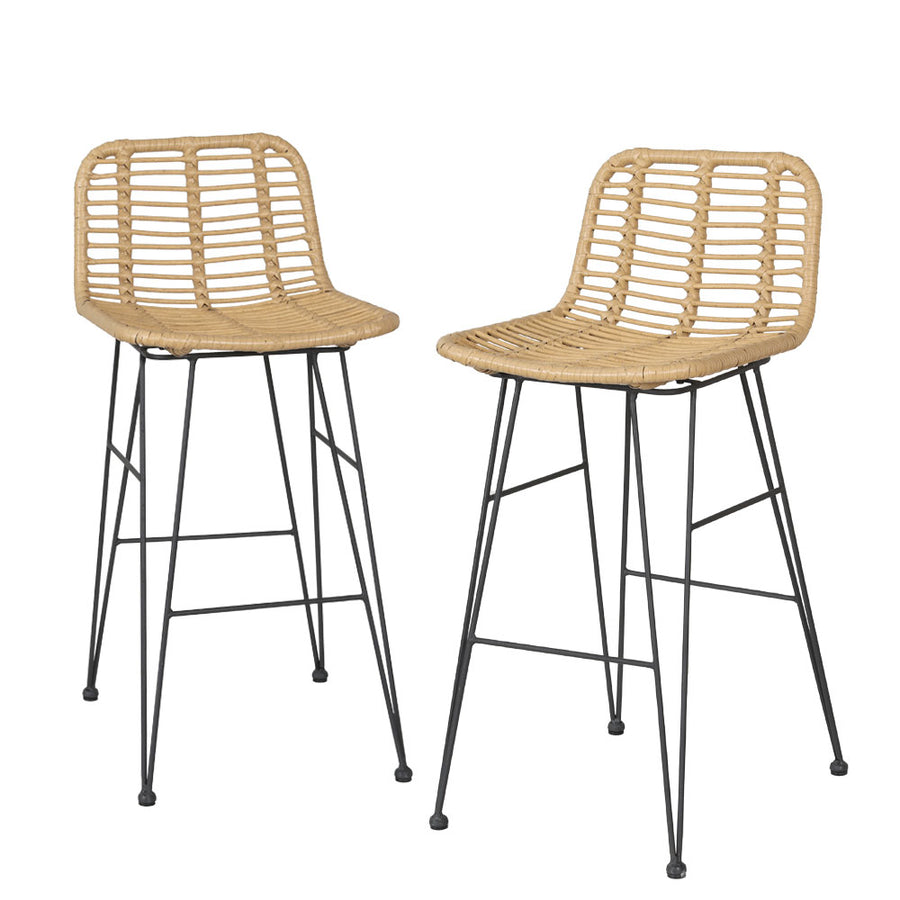 Set of 2 x Outdoor Wicker Bar Stool Bistro Patio Dining Chairs Homecoze