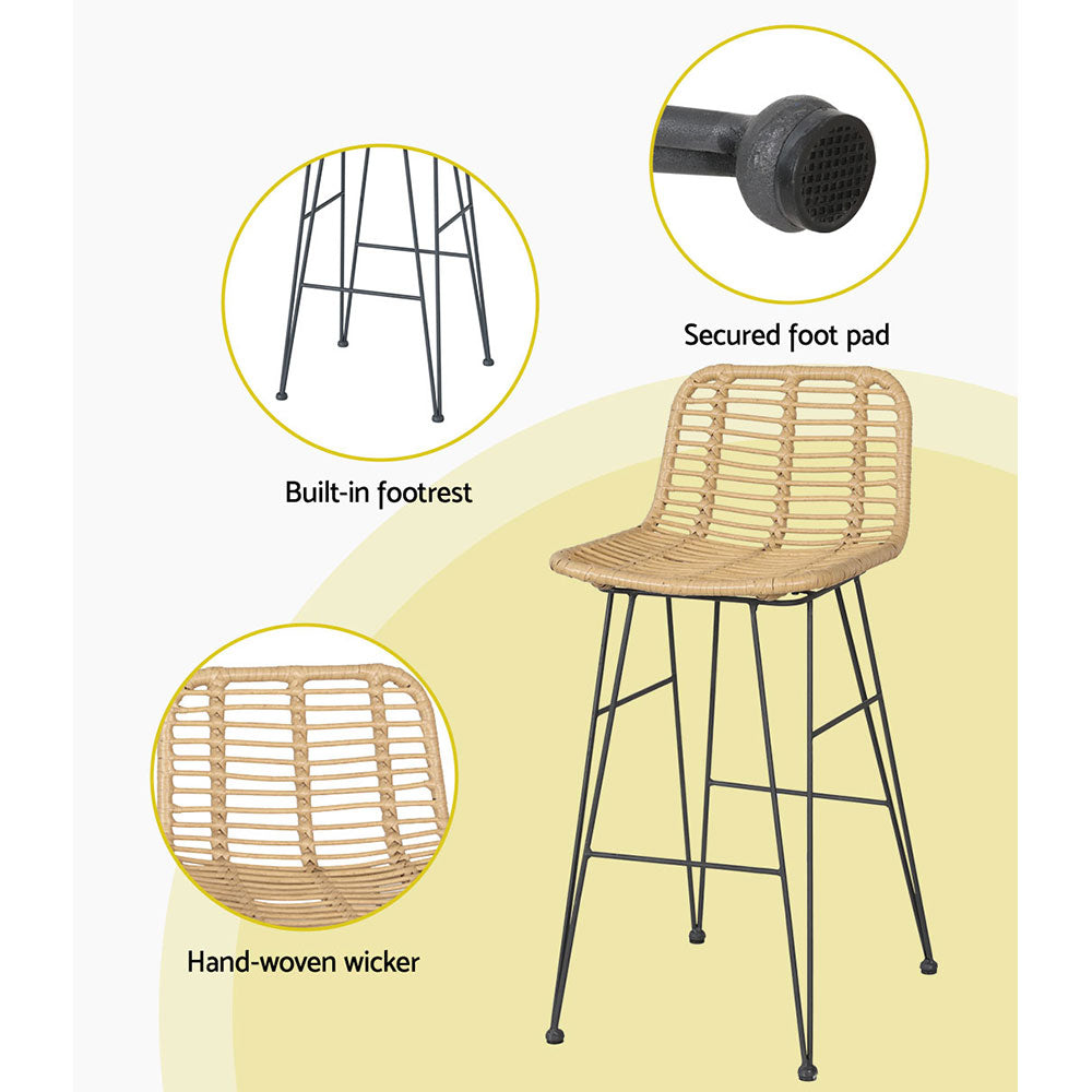 Set of 2 x Outdoor Wicker Bar Stool Bistro Patio Dining Chairs Homecoze