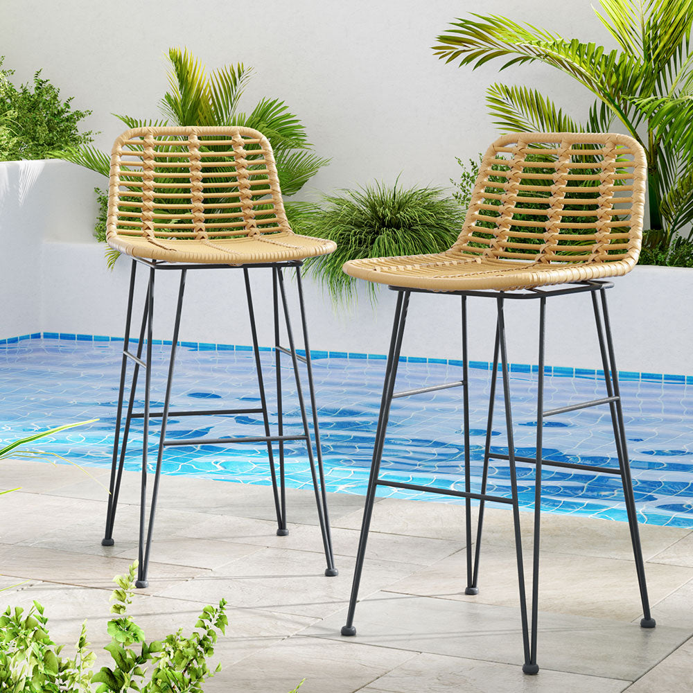 Set of 2 x Outdoor Wicker Bar Stool Bistro Patio Dining Chairs Homecoze