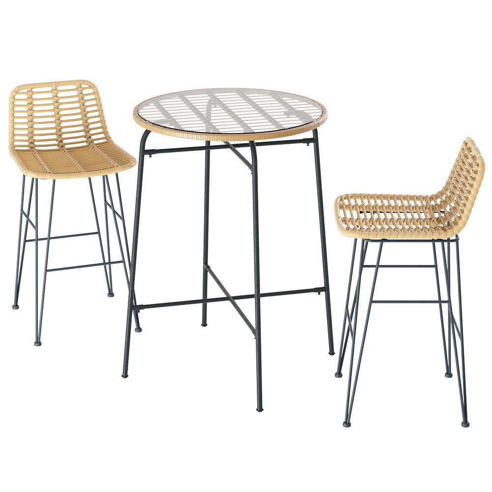 3PC Wicker Outdoor Bar Table & Stools Patio Bistro Dining Set Homecoze